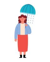A woman with an umbrella standing in the rain vector