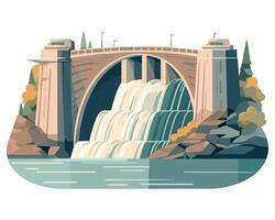 An illustration of a waterfall with a bridge vector