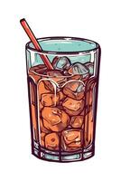A glass of whiskey with ice cubes and a red straw vector