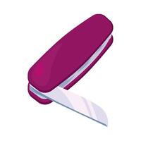 A purple knife with a white handle vector