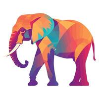 An elephant is shown in a colorful geometric style vector