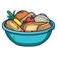 A bowl of bread and vegetables on a white background vector