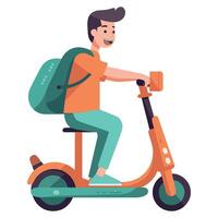 A man riding a scooter with a backpack vector