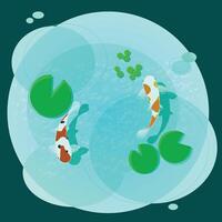 A stylized illustration of a koi pond with fish and lily pads vector