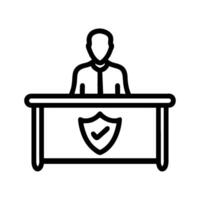 A man sitting at a desk with a shield on it vector