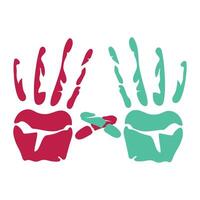 Two hands with red and green paint on them vector