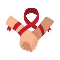 Two hands holding each other with a red ribbon vector