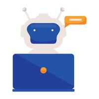 A robot with a laptop and speech bubble vector