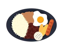 A plate with rice, eggs, sausage and beans vector