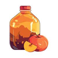 Apple cider vinegar with apple and apple slices illustration vector