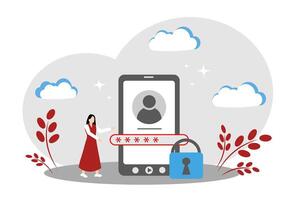 The woman forgot the password to the phone. Closed access. Login and password vector