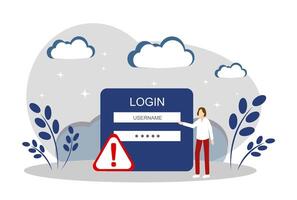 Login and password. Software. A woman registers on the site vector