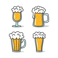 Cartoon beer glasses with foam and sparkles. Set of Octoberfest drinks isolated on white vector