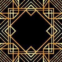 Golden decorative empty frame. Art Deco square line art border for social media, post card, banner on black vector