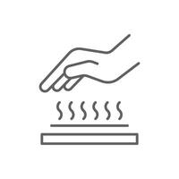 Hot surface icon. Simple outline style. Warning sign, burn, heat surface, hazard, caution hand do not touch, security concept. Thin line symbol. Isolated. Editable stroke. vector