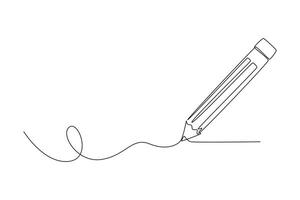 Single one line drawing wooden pencil for writing on paper book. Back to school or college concept. Education knowledge learning for all. Modern continuous line draw design graphic illustration vector