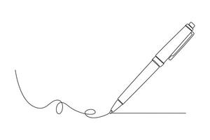 Single one line drawing of classic ballpoint. Pen icon. Back to school or college concept. Education learning knowledge for human kind. Modern continuous line draw design graphic illustration vector