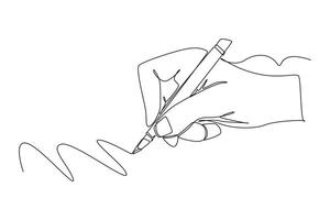 Continuous one line drawing of business man or woman hand gesture drawn straight zig zag line. Write long zigzag streak with pen on notepad concept. Single line draw design graphic illustration vector