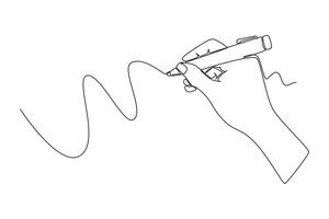 Continuous one line drawing of hand business man or woman gesture draw straight diagonal line. Write long zigzag streak on white board concept. Single line draw design graphic illustration vector