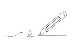 Continuous one line drawing of pencil flat icon. Symbol of graduation for web or mobile app. Sign of education for design. Outline logo of school. Single line draw design graphic illustration vector