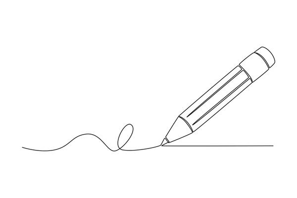 Continuous one line drawing of pencil flat icon. Symbol of graduation for web or mobile app. Sign of education for design. Outline logo of school. Single line draw design graphic illustration