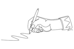 Continuous one line drawing of business man or woman hand gesture drawn straight zig zag line. Write long zigzag streak with pen on notepad concept. Single line draw design graphic illustration vector