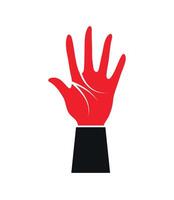 A red hand with a black glove on it vector