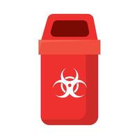 A red trash can with a biohazard symbol on it vector