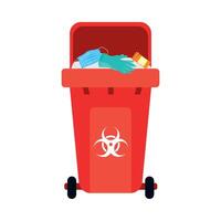 A red trash can with a biohazard symbol on it vector