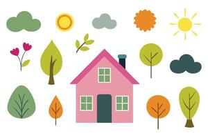 Home elements flat illustrations on white background vector