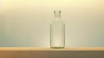 Minimalistic Glass Bottle on Wooden Surface with Soft Gradient Background, Versatile for Product Mockups, Minimalism Themes, and Modern Design Concepts photo