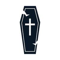 A black and white image of a coffin with a cross on it vector