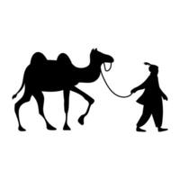 A silhouette of a man walking a camel vector