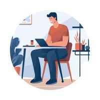 Man working on laptop in office vector