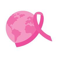 Pink ribbon and world globe illustration vector
