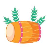 Drum with green leaves and flowers on a white background vector