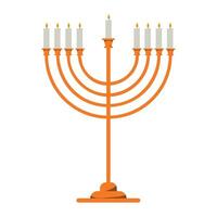 An orange menorah with five candles on it vector