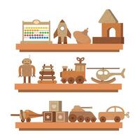 Shelves with toys and other items on them vector