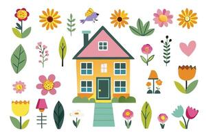 Home elements flat illustrations on white background vector