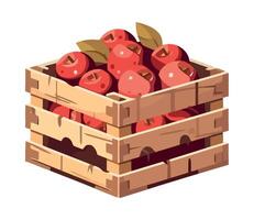 A wooden crate full of apples on a white background vector