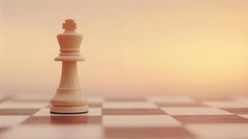 Chess King on a Sunset-Lit Chessboard, Strategically Placed Piece, Symbolizing Leadership, Focused on Game Strategy, Concentration, and Future Moves with a Warm Background for Stock Photography Use photo