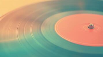 Vintage Vinyl Record Close-up with Retro Filter and Spinning Motion Blur, Highlighting Nostalgia and Retro Music Themes for Creative Projects and Design Usage photo