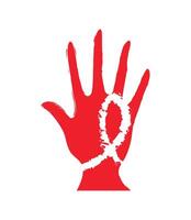 A red hand with a red ribbon on it vector