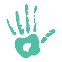 A handprint with a green leaf on it vector