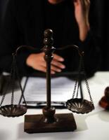 Law theme, gavel or mallet of the judge, lawyer enforcement officers, evidence-based cases taken into account in the court abount business, legislation. photo