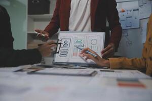 Professional interior designer at workplace in office, closeup photo
