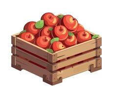 A wooden crate full of apples on a white background vector