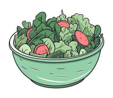 A bowl of green salad with radishes and lettuce vector
