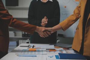 Hand join together for work togetherness, Hand stack for business and service, Team volunteering or teamwork. Concept connection of community and charity. Group of business workforce participation. photo
