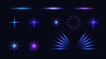 Light Laser Effect Set Collection. Neon Flare in Black Background Illustration. vector